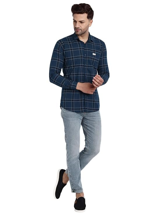 Majestic Man Slim Fit Cotton Casual Check Shirt for Men