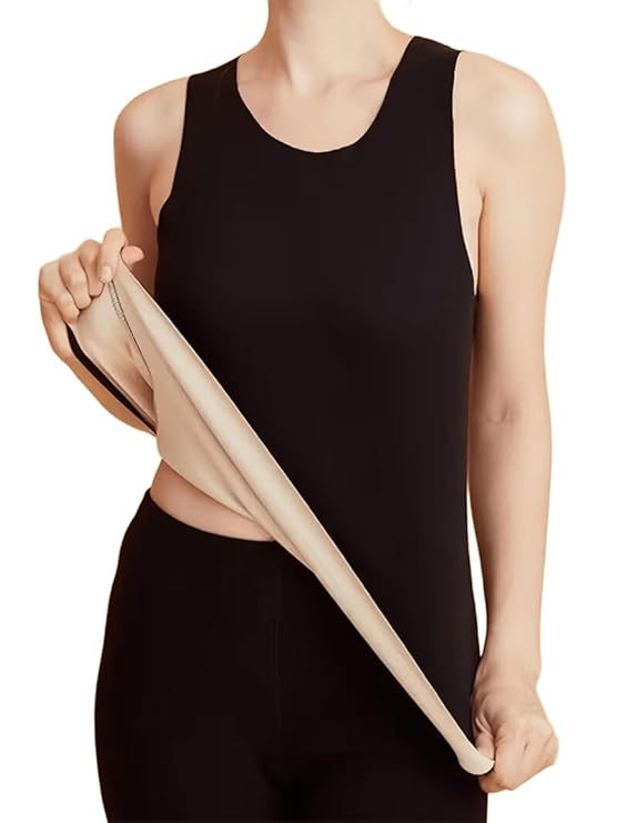 FLYNGO Womens Thermal Tank Top, Winter Warm Underwear Camisole, Sexy Stretchy Slim-Fit Body Shaper Vest, Sleeveless Round Neck Undershirt Tops