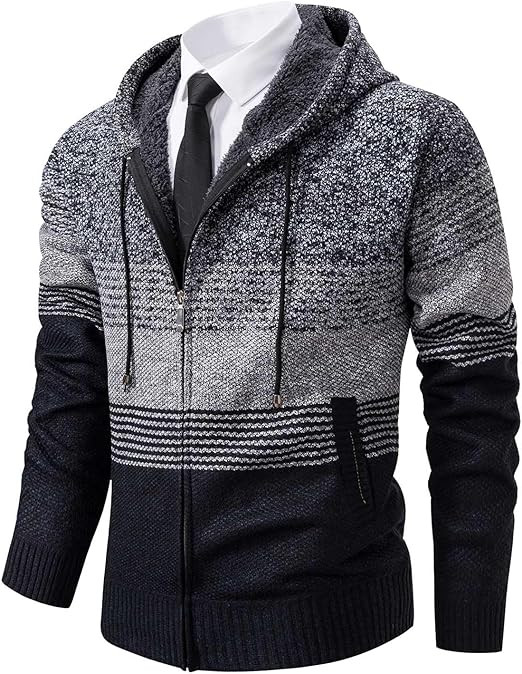 Mylldey Mens Hoodies Knit Sweater, Full Zip Fleece Lined Cardigan Sweaters Casual Regular Fit Knit Hooded Men Sweater Jacket.