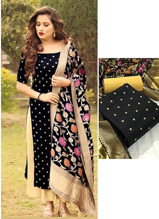 Sidhidata Women's Banarasi Jacquard Chanderi Cotton Unstitched Salwar Suit Dress Material With Dupatta