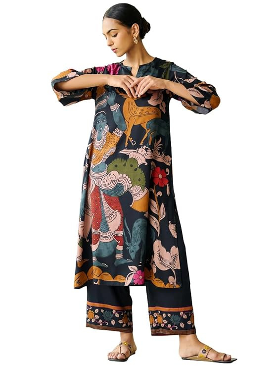 Women's Rayon Viscose Straight Printed Kurta with Palazzo