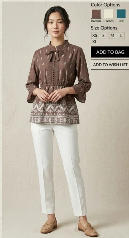 jke Casual Roll Up Sleeves Tie & Dye, Geometric Print, Embossed Women Brown, White Top