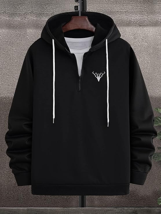 TOPLOT Men's Woolen Blend Solid Hoodie with Hooded Neck