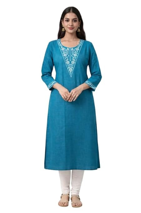 Women's South Cotton Embroidery Work Solid Long Kurti