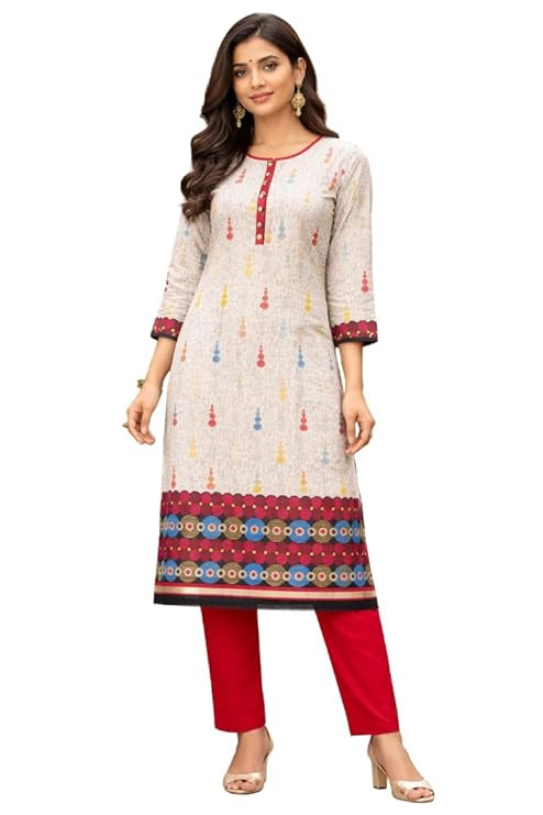 Women’s Cotton Blend Unstitched Kurti Set for Women | A-Line Style Dress Material | 2-Piece Traditional Ethnic Wear Suit Fabric