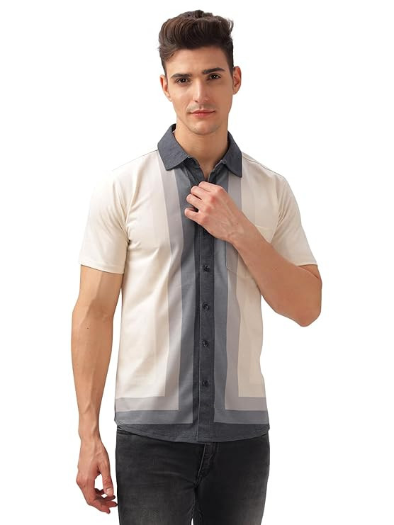 BULLMER Trendy Regular Fit Printed Causal Half Sleeve Shirt for Men