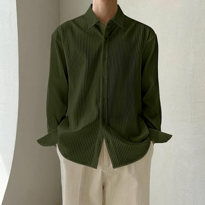 GRECIILOOKS Men's Formal Button Down Shirt – Slim Fit Polycotton Shirt's for Men | Textured Full Sleeve| Business & Meeting Ready (Available in Plus Size and Combo Pack of 2)