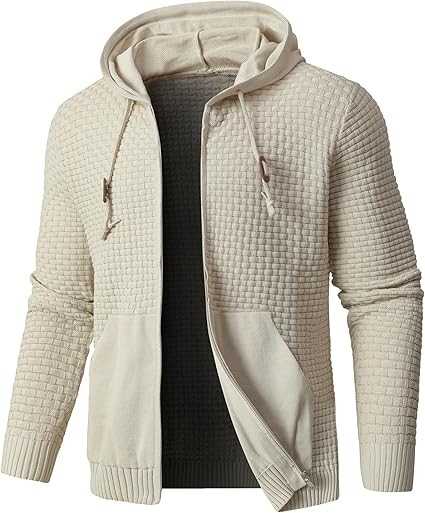 Zaitun Men's Full Zip Up Hooded Cardigan Sweater with Pockets.